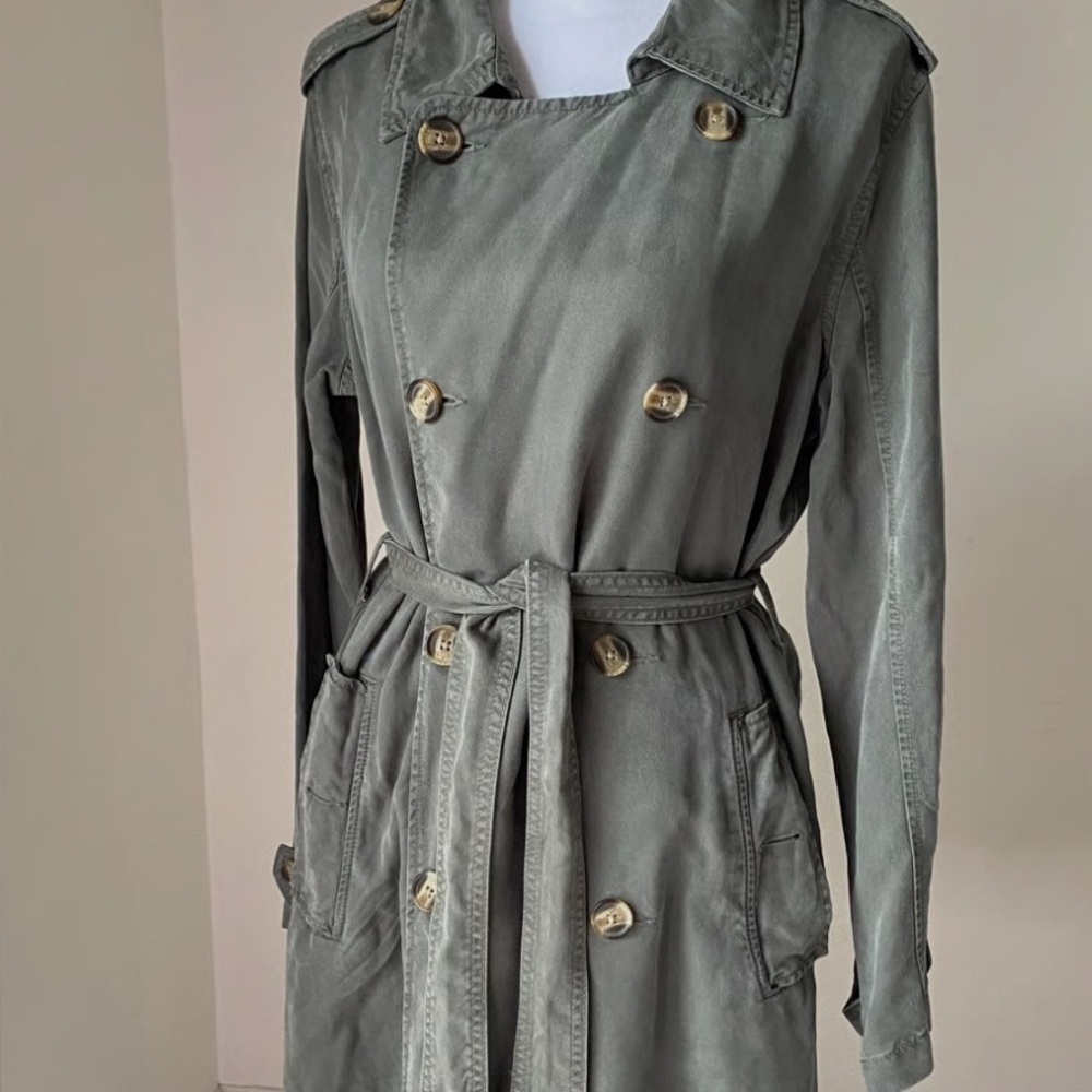American Eagle Outfitters Olive Trench Coat - Picture 2 of 8